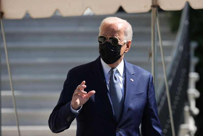 U.S. President Joe Biden talks briefly to reporters before boarding Marine One on the South Lawn of the White House on September 03, 2021 in Washington, DC. Biden is traveling to Louisiana to tour the damage from Hurricane Ida, to talk to local leaders and survivors and then onto Delaware for the holiday weekend.