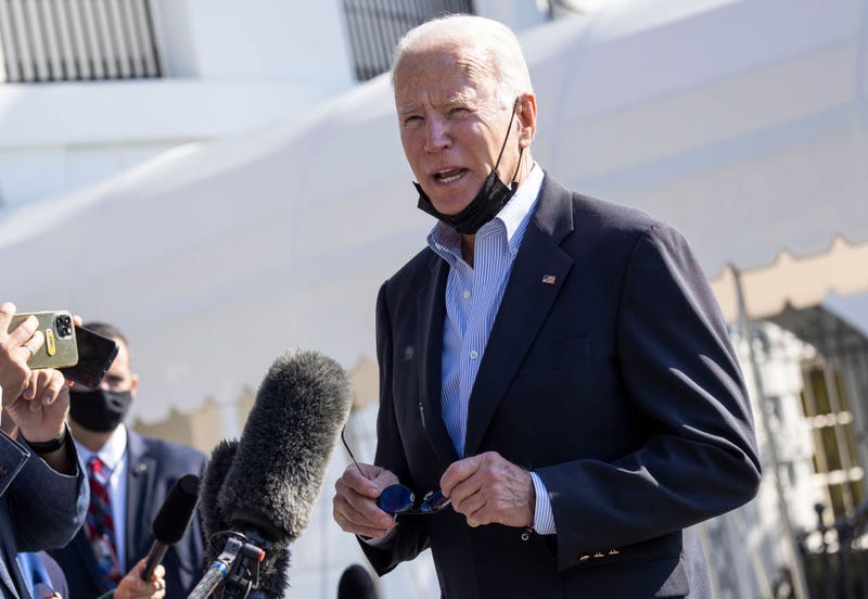 U.S. President Joe Biden speaks to the media as he departs the White House on September 07, 2021 in Washington, DC. Biden is traveling to New Jersey and New York to tour storm damage from Hurricane Ida.