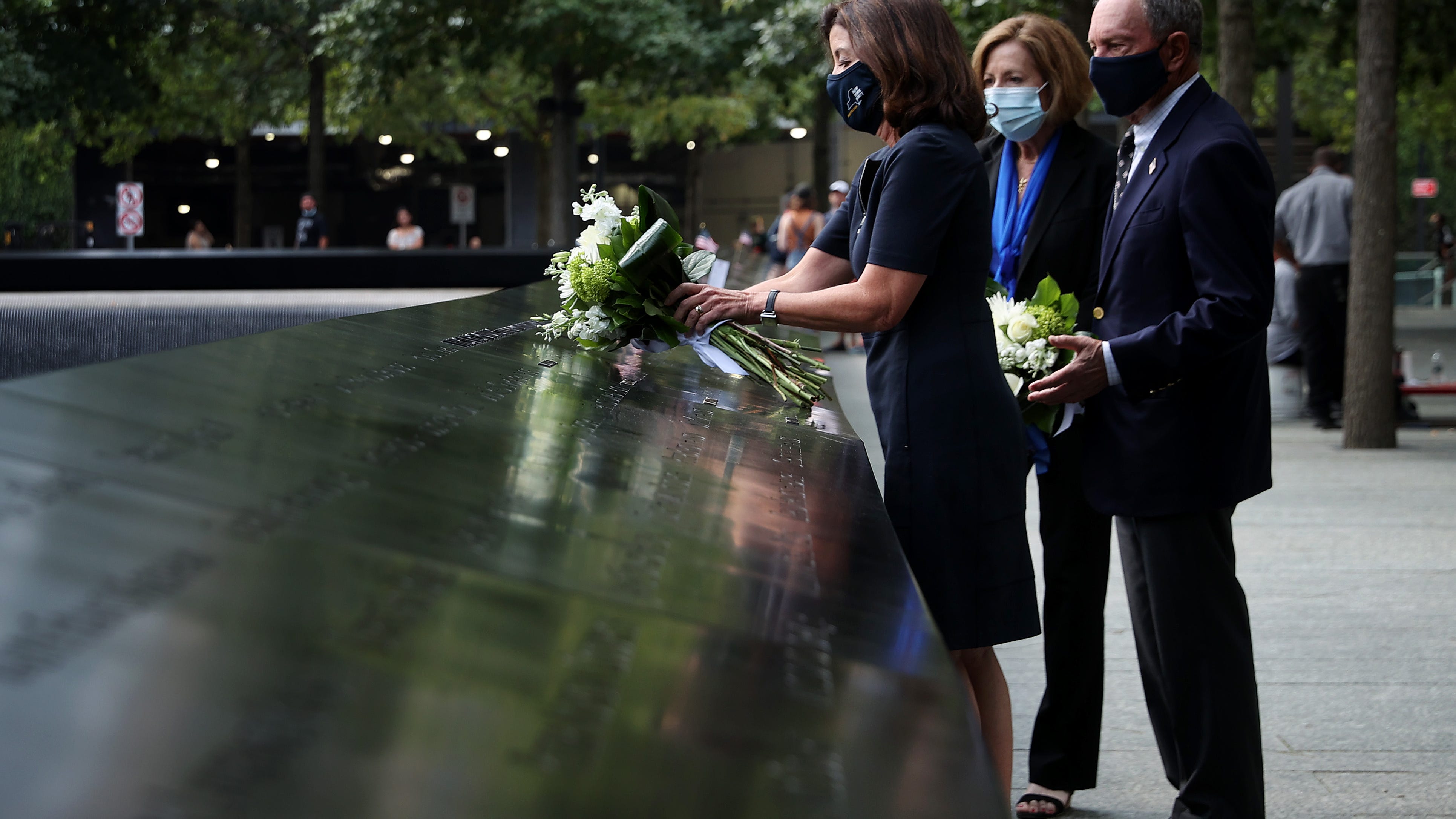 PHOTOS: Hochul, Bloomberg lay flowers at 9/11 Memorial ahead of 20th anniversary