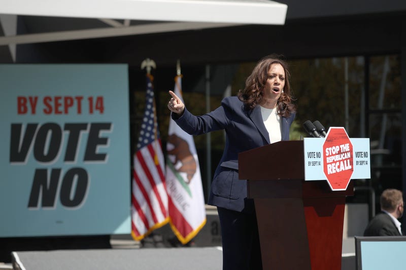U.S. Vice President Kamala Harris speaks during a No on the Recall campaign event with California Gov. Gavin Newsom at IBEW-NECA Joint Apprenticeship Training Center on September 08, 2021 in San Leandro, California.
