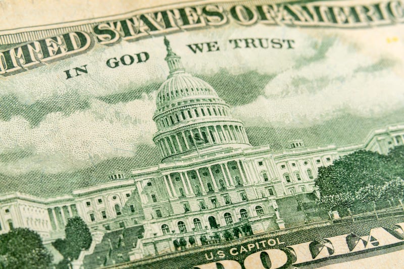 Photograph of the back of a fifty dollar bill.
