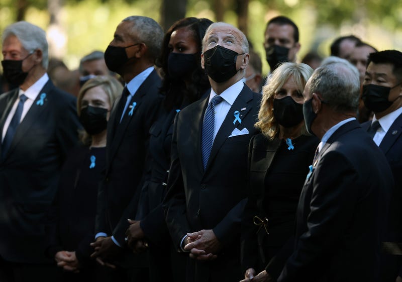 Former President Bill Clinton, former First Lady Hillary Clinton, former President Barack Obama, former First Lady Michelle Obama, President Joe Biden and First Lady Jill Biden attend the annual 9/11 Commemoration Ceremony at the National 9/11 Memorial and Museum on September 11, 2021 in New York City