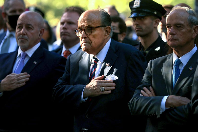 Former New York City Mayor Rudy Giuliani (C) attends the annual 9/11 Commemoration Ceremony at the National 9/11 Memorial and Museum on September 11, 2021 in New York City