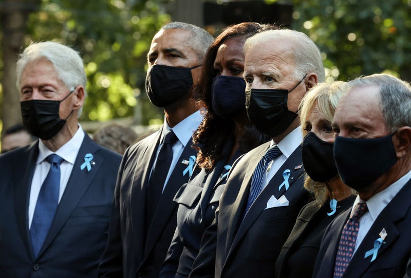 Former President Bill Clinton, former President Barack Obama, former First Lady Michelle Obama, President Joe Biden, First Lady Jill Biden, former New York City Mayor Michael Bloomberg, Bloomberg's partner Diana Taylor, Speaker of the House Nancy Pelosi (D-CA), Senate Majority Leader Charles Schumer (D-NY) and Sen. Christian Gillibrand (D-NY) attend the annual 9/11 Commemoration Ceremony at the National 9/11 Memorial and Museum on September 11, 2021 in New York City. 