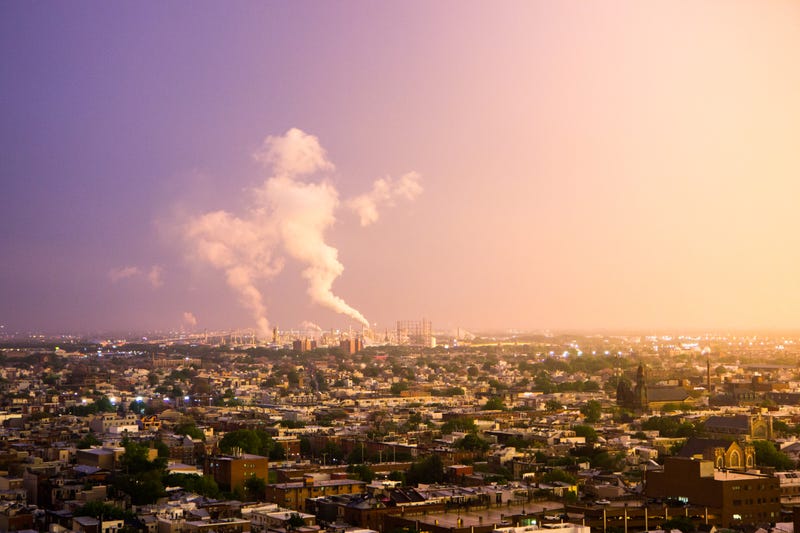 Smoke rises from the oil refineries in South Philly