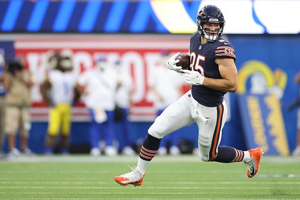 Cole Kmet and the Bears will wear their blue tops in Week 1. 