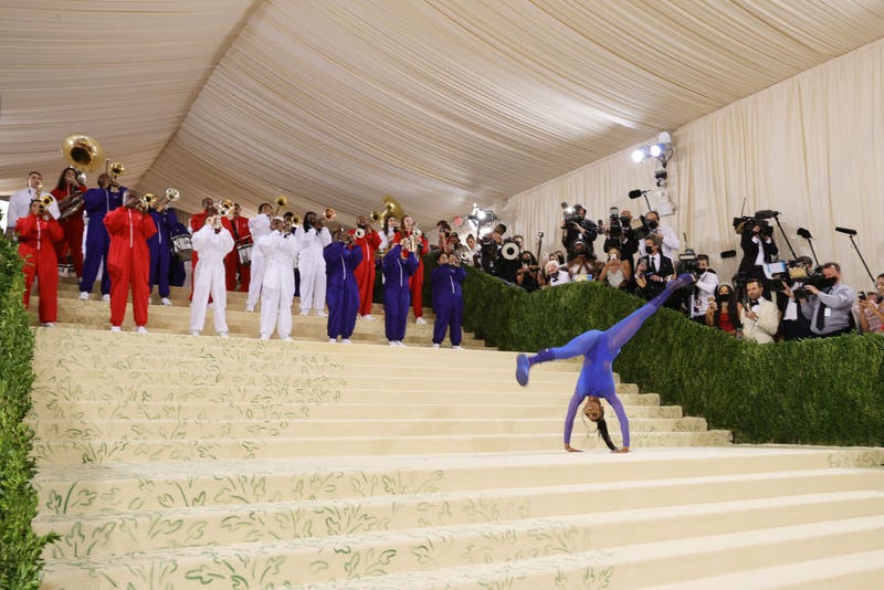 Gymnast Nia Dennis attends The 2021 Met Gala Celebrating In America: A Lexicon Of Fashion at Metropolitan Museum of Art on September 13, 2021 in New York City.