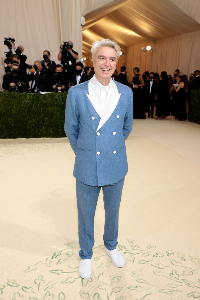 David Byrne attends The 2021 Met Gala Celebrating In America: A Lexicon Of Fashion at Metropolitan Museum of Art on September 13, 2021 in New York City. 