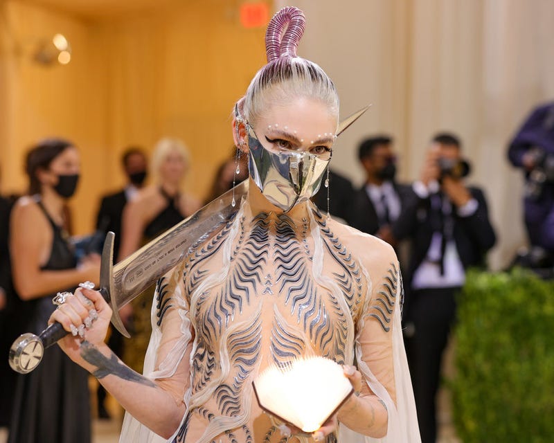Grimes attends The 2021 Met Gala Celebrating In America: A Lexicon Of Fashion at Metropolitan Museum of Art on September 13, 2021 in New York City. 