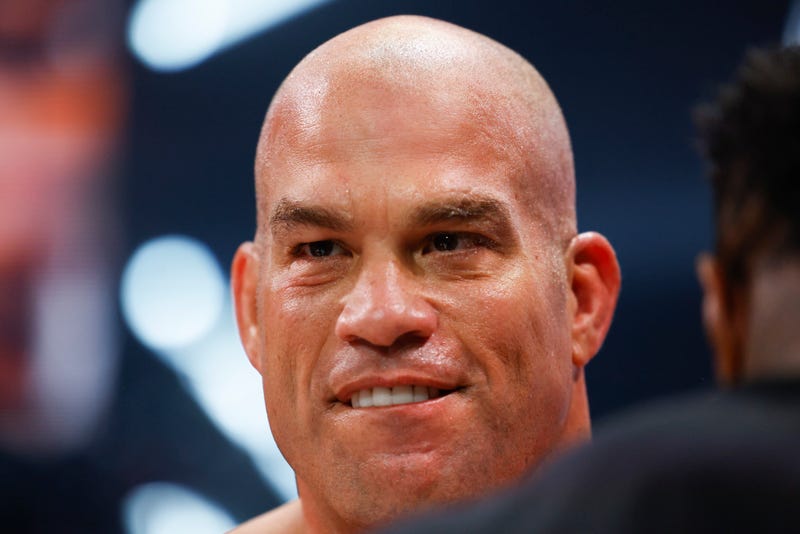 Tito Ortiz looks on after being knocked out by Anderson Silva in the first round during Evander Holyfield vs. Vitor Belfort presented by Triller at Seminole Hard Rock Hotel & Casino on September 11, 2021 in Hollywood, Florida.