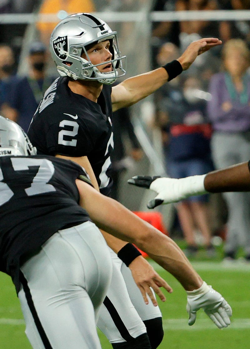 Raiders' K Daniel Carlson converts a field goal.