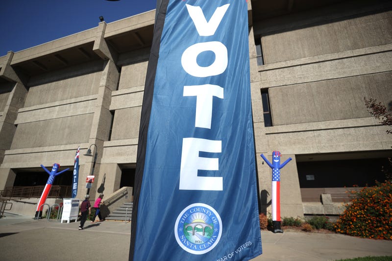 Voters arrive to cast their ballots in the California recall election at the Santa Clara County registrar of voters office on September 14, 2021 in San Jose, California.