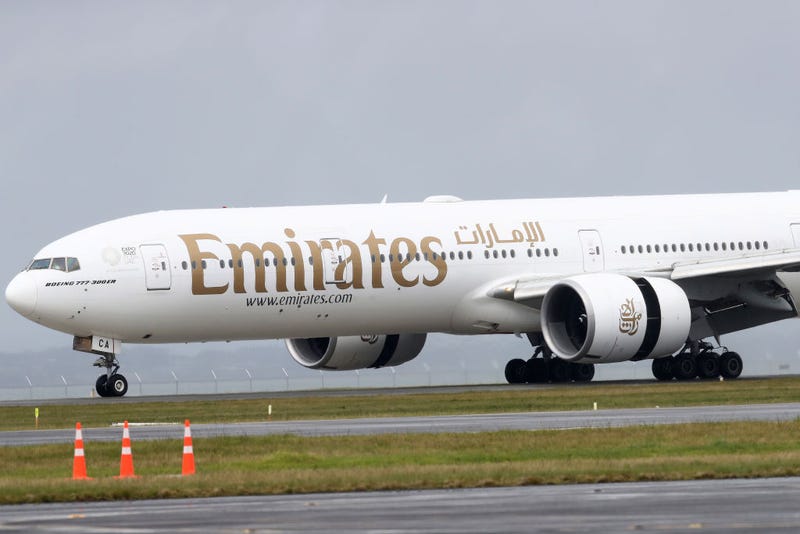 An Emirates plane carrying Pfizer vaccines from Denmark arrives at Auckland International Airport. on September 15, 2021 in Auckland, New Zealand. 