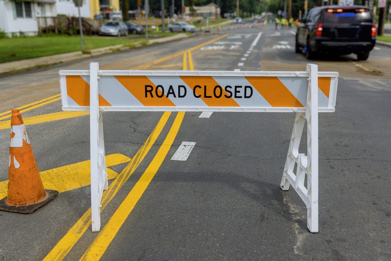 Road closed sign on residential street