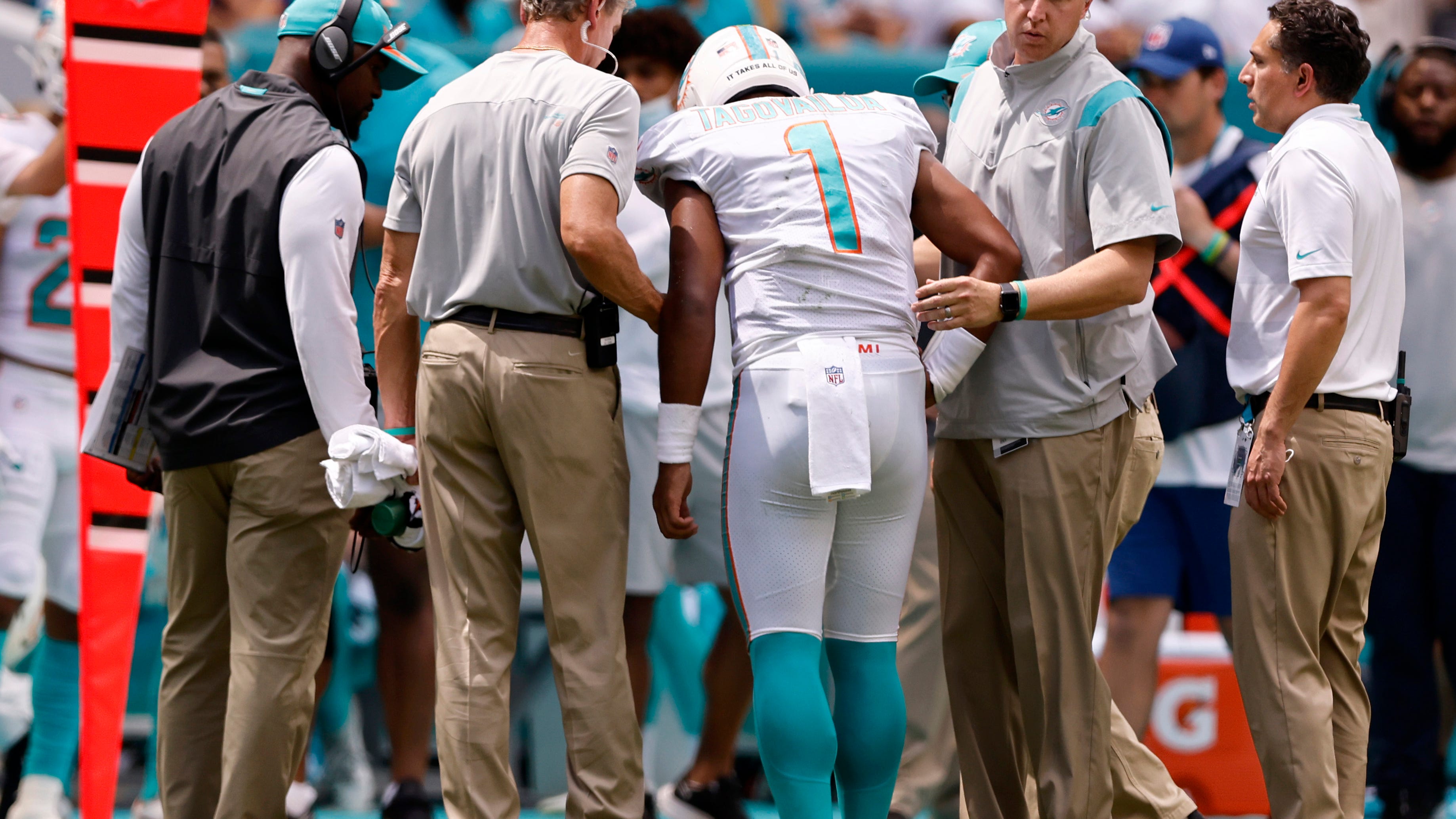 Dolphins quarterback Tua Tagovailoa leaves game against Bills on cart after vicious hit