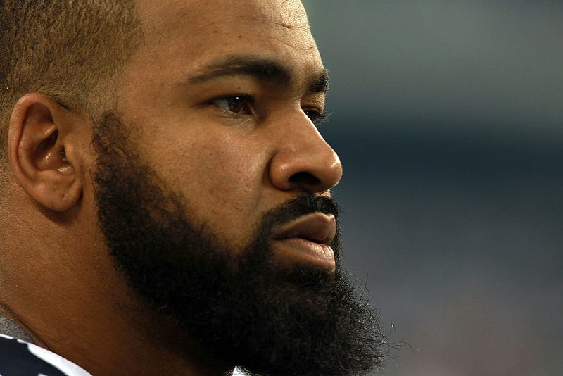 Jason Hatcher #97 of the Dallas Cowboys during the Thanksgiving Day game at Cowboys Stadium on November 24, 2011 in Arlington, Texas.