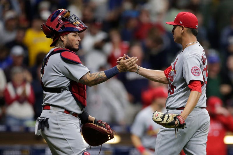 St. Louis Cardinals' Players Yadier Molina and Giovanny Gallegos 