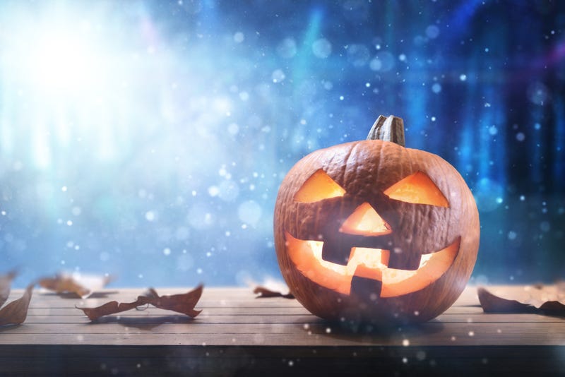 Stock image illustration of jack-o-lantern and snowflakes