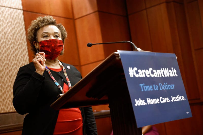 Rep. Barbara Lee (D-CA) speaks at a welcome back Congress rally calling for urgent focus and that it’s Time To Deliver Home Care as part of Build Back Better Act at the U.S. Capitol Building on September 23, 2021 in Washington, DC.