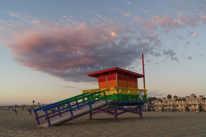 Colorful Lifeguard Tower LGBTQ Hermosa Beach - stock photo