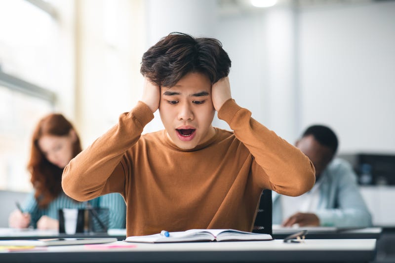A student shocked by his horrible test score. 