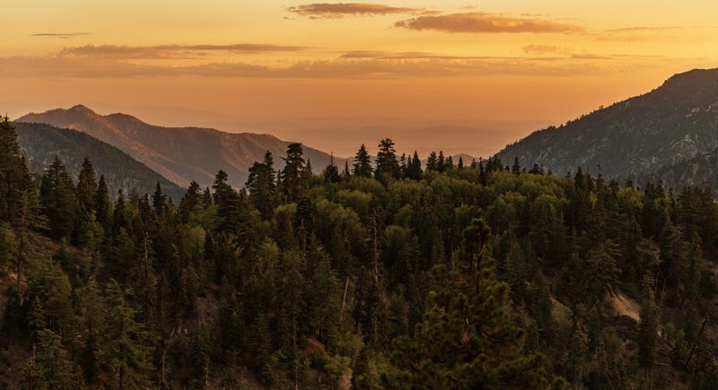 Scenic California San Bernardino National Forest Mountains at sunset.