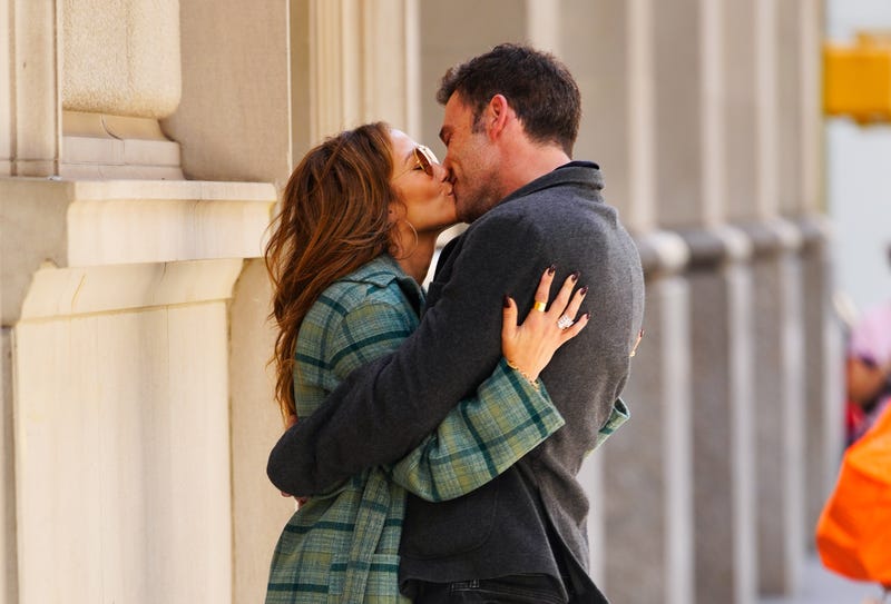 Jennifer Lopez and Ben Affleck are seen on September 26, 2021 in Madison Square Park in New York City.