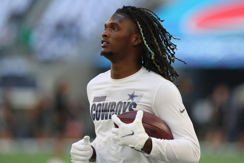 CeeDee Lamb #88 of the Dallas Cowboys warms up prior to playing the Philadelphia Eagles at AT&T Stadium on September 27, 2021 in Arlington, Texas. 