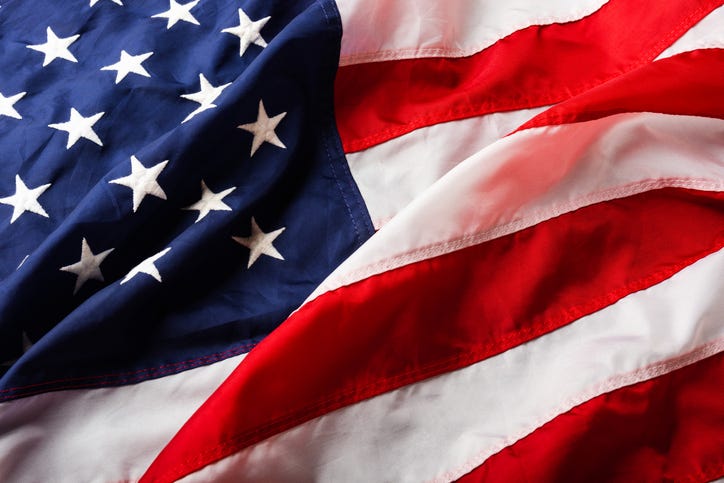 close-up of American flag waving in wind