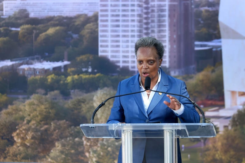 Chicago mayor Lori Lightfoot speaks during a ceremonial groundbreaking at the Obama Presidential Center in Jackson Park on September 28, 2021 in Chicago, Illinois. 