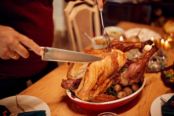Carving turkey at Thanksgiving