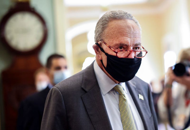 Senate Majority Leader Charles Schumer (D-NY) walks to the Senate Chambers at the U.S. Capitol on September 30, 2021 in Washington, DC. The Senate passed a short term spending bill to avoid a government shutdown that will go to the House for final passage. (Photo by Kevin Dietsch/Getty Images)