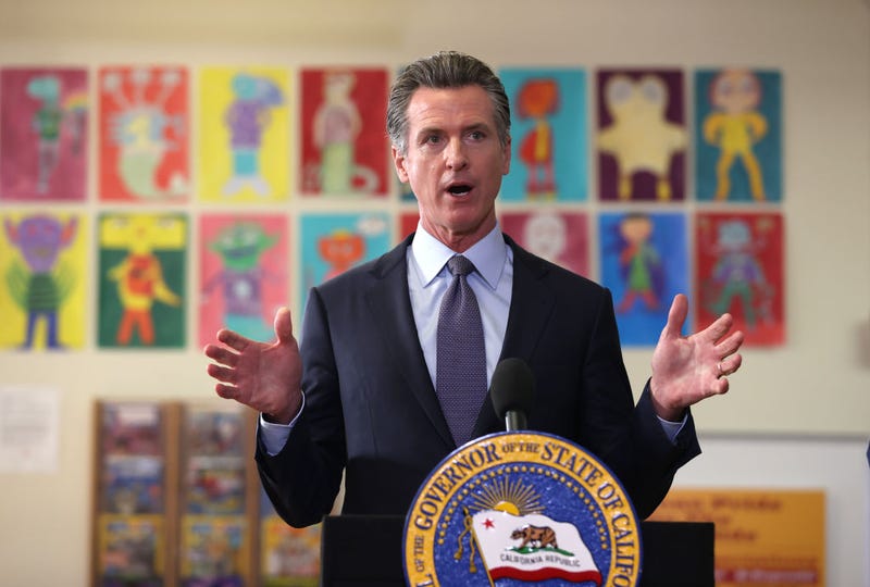  California Gov. Gavin Newsom speaks during a news conference after meeting with students at James Denman Middle School on October 01, 2021 in San Francisco, California.