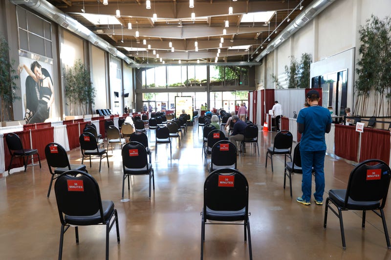 Chairs are set up in a waiting are for people who have received the Pfizer COVID-19 booster vaccination at a vaccination booster shot clinic on October 01, 2021 in San Rafael, California.