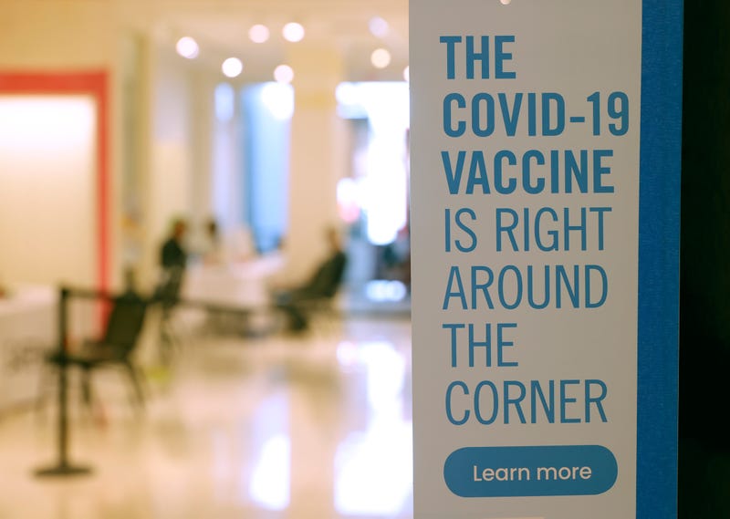 A sign is posted at a vaccination booster shot clinic on October 01, 2021 in San Rafael, California. 