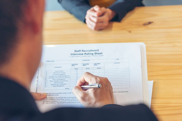 Woman in the middle of job interview