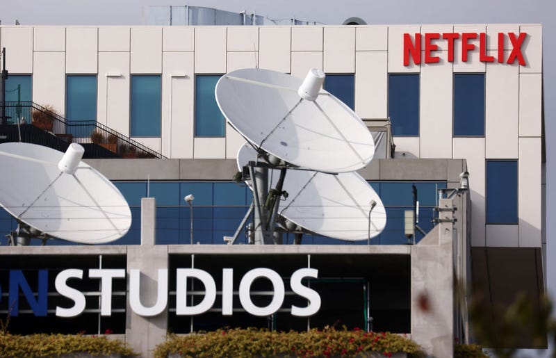 The Netflix logo is displayed at Netflix's Los Angeles headquarters (TOP) on October 07, 2021 in Los Angeles, California.