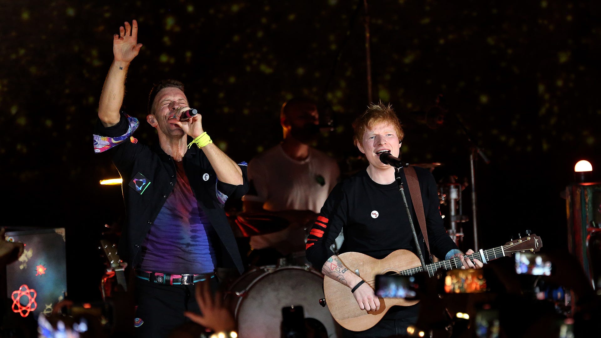 Ed Sheeran joined Coldplay on stage in London at 'Music of the Spheres' event