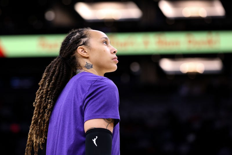Brittney Griner #42 of the Phoenix Mercury durring pregame warmups at Footprint Center on October 10, 2021 in Phoenix, Arizona.
