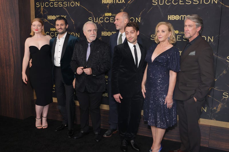 Sarah Snook, Arian Moayed, Brian Cox, Jesse Armstrong, Kieran Culkin, J. Smith-Cameron and Alan Ruck attend the HBO's "Succession" Season 3 Premiere at American Museum of Natural History on October 12, 2021 in New York City. 