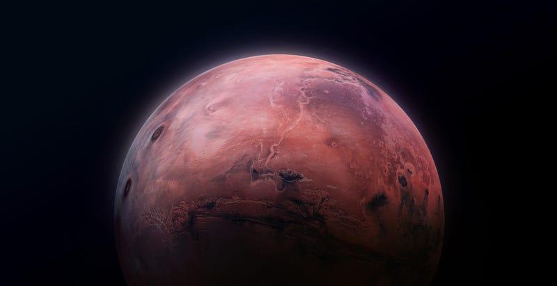 Image of Mars' surface in empty space. 