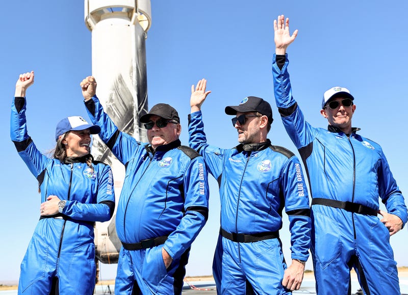 William Shatner and Blue Origin space travelers after their 10-minute flight