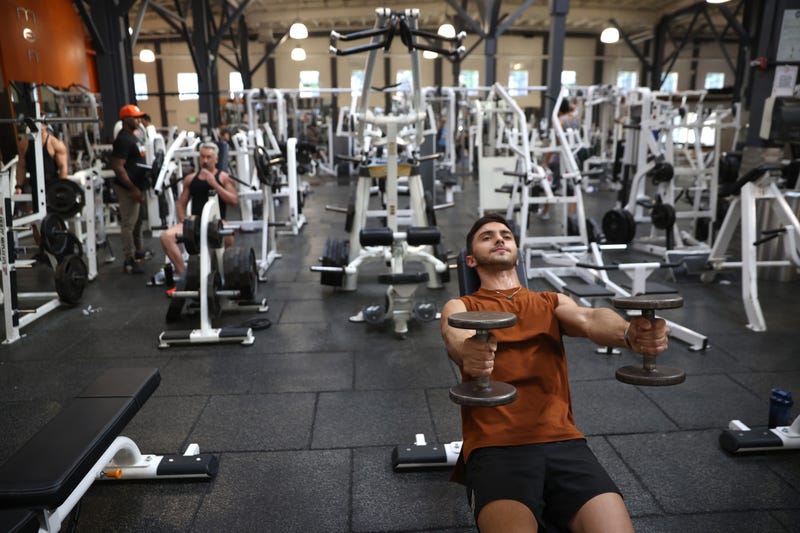Gabriel Carvalho works out without a face mask a Fitness SF gym on October 15, 2021 in San Francisco, California.