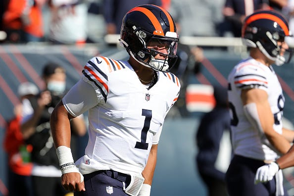 Justin Fields models the Bears "Classic" uniforms. 