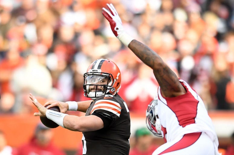 Baker Mayfield #6 of the Cleveland Browns passes the ball during the first quarter against the Arizona Cardinals