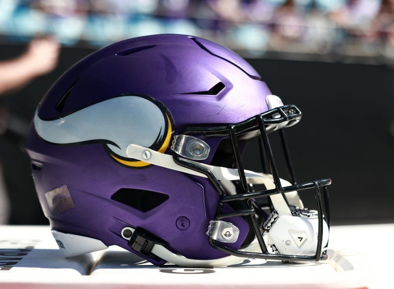 A detailed photo of a Minnesota Vikings helmet during their game against the Carolina Panthers at Bank of America Stadium on October 17, 2021 in Charlotte, North Carolina.