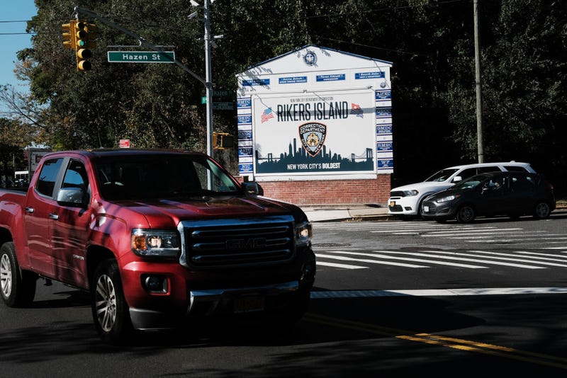 The entrance to Rikers Island, home to the main jail complex, is shown from the Queens borough as shown on October 19, 2021 in New York City.