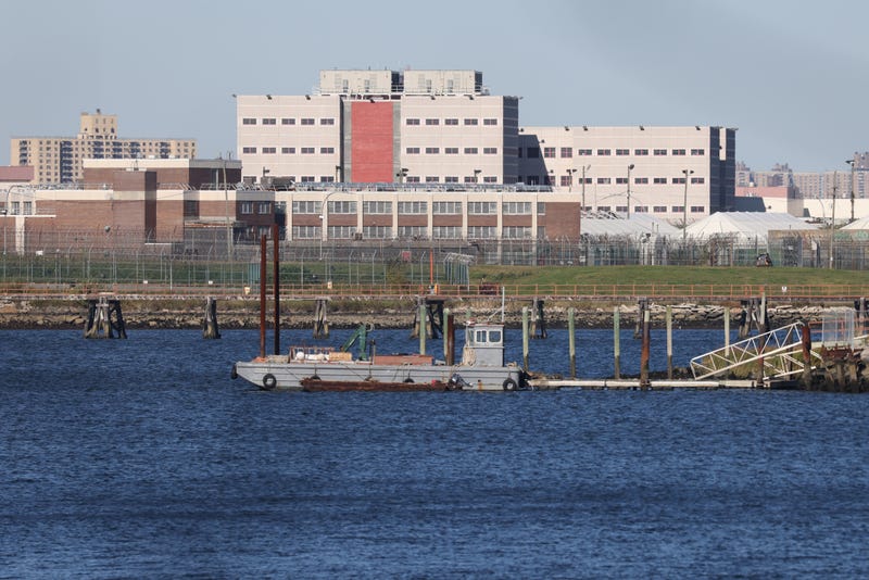 Rikers Island, home to the main jail complex, is situated in the East River between the Queens and Bronx boroughs as shown on October 19, 2021 in New York City