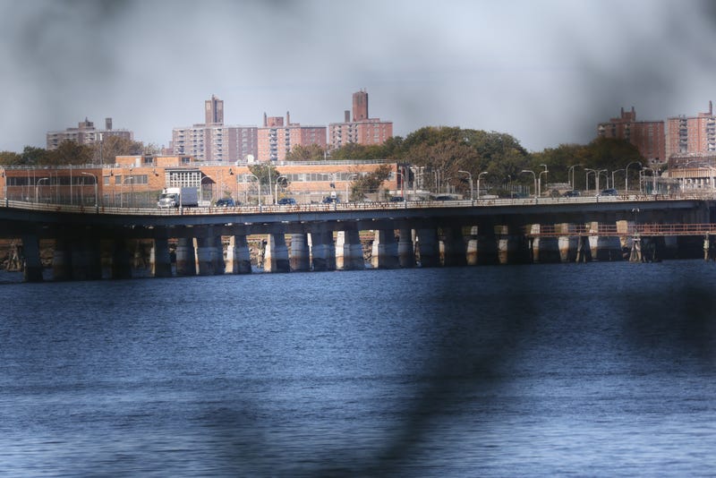 Rikers Island, home to the main jail complex, is situated in the East River between the Queens and Bronx boroughs as shown on October 19, 2021.