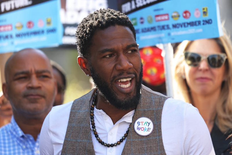 New York City Public Advocate Jumaane Williams speaks during a Get Out the Vote (GOTV) rally in front of Brooklyn Borough Hall on October 22, 2021